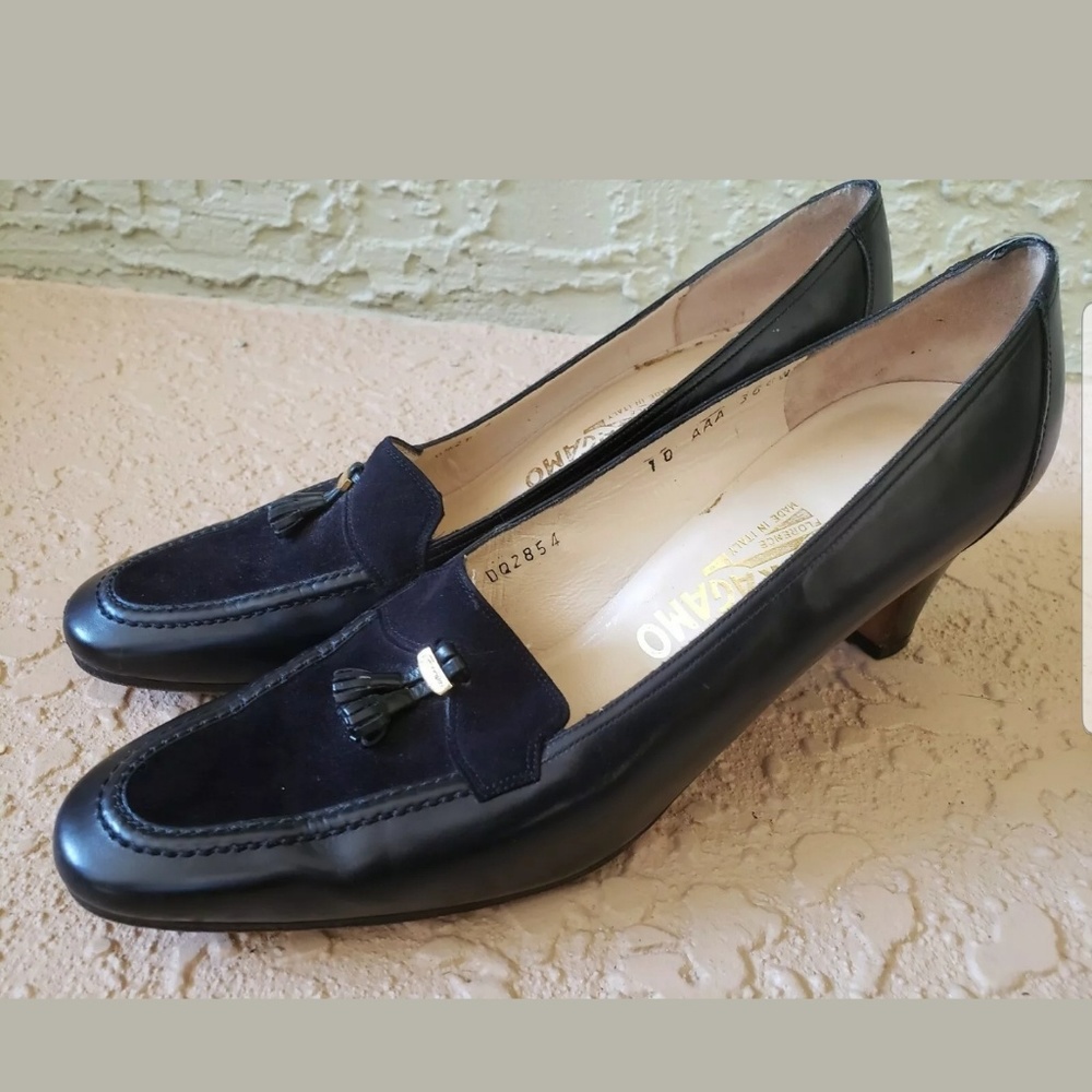 Ferragamo Heels Pumps Suede Leather  Womens 10 aaa
